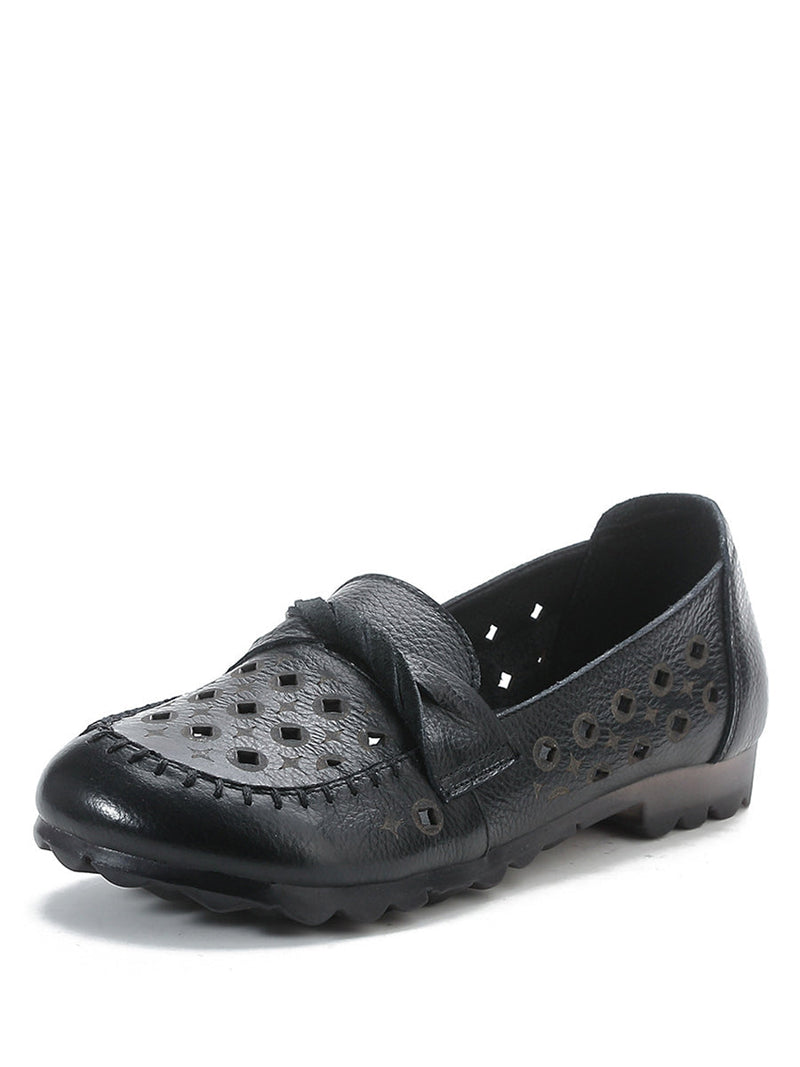 Leather Cutout Spliced Low Heel Shoes Rr1047