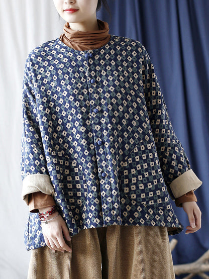 Artsy Retro Plaid Spliced Batwing Sleeve Coat At1077