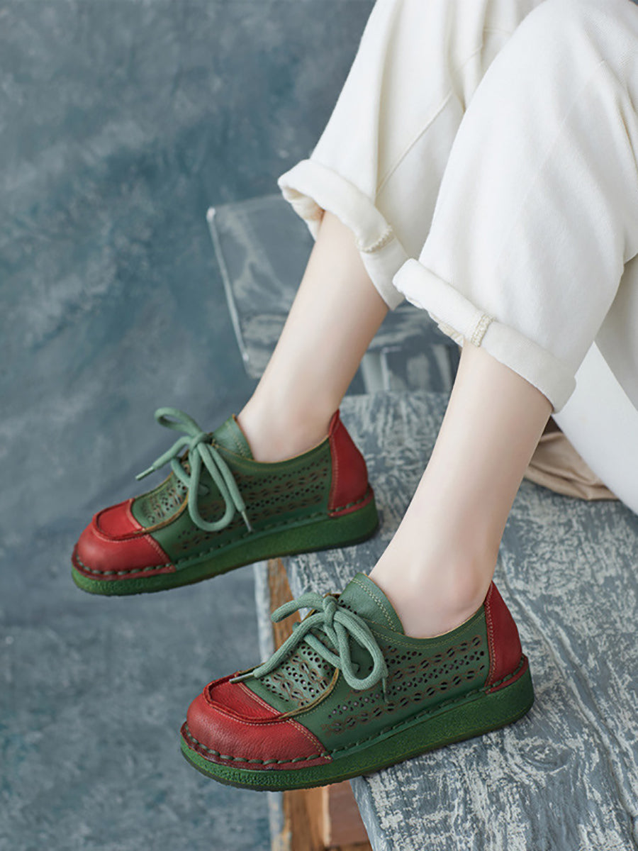 Summer Colorblock Leather Flat Shoes As1053