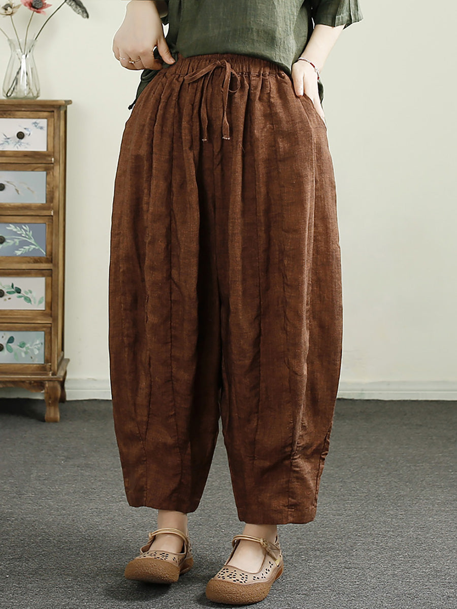Summer Retro Spliced Harem Linen Pants Cx010