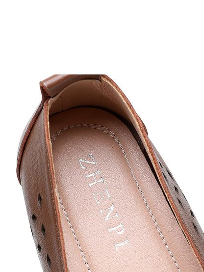 Summer Leather Colorblock Cutout Flat Shoes Ui1030