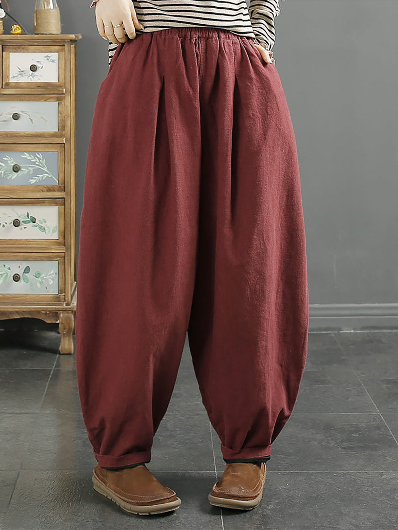 Autumn 100%linen Pure Color Harem Pants At1072
