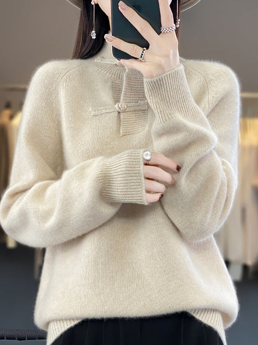 Autumn Half-turtleneck 100%wool Buckle Sweater Ba1040