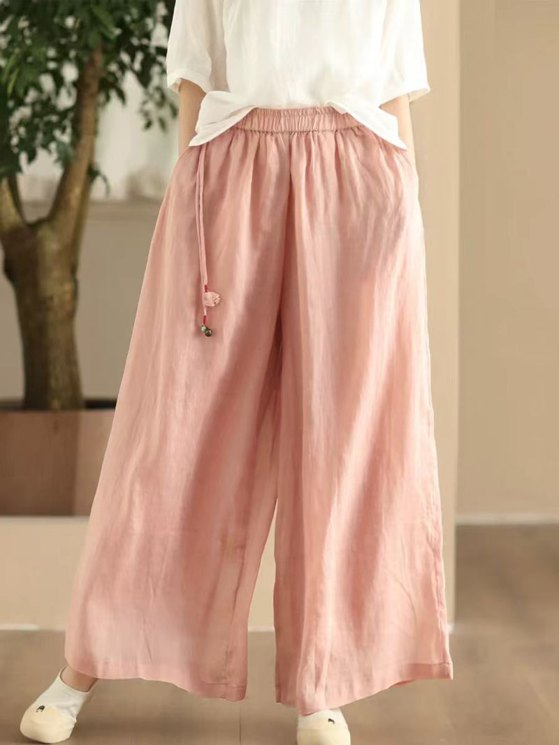 Summer Dual-layer Wide-leg Ramie Pants Fd049