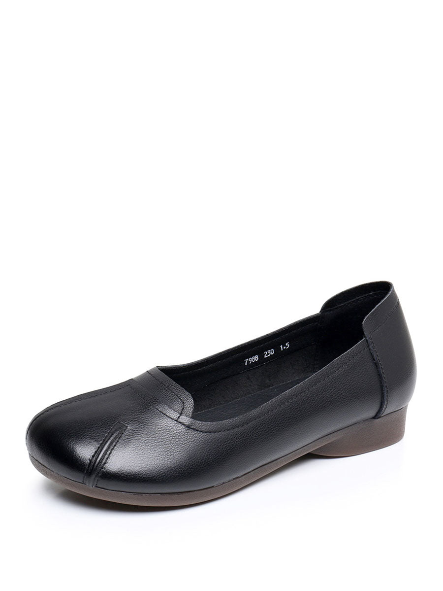 Summer Commute Leather Spliced Low Heel Shoes As1006
