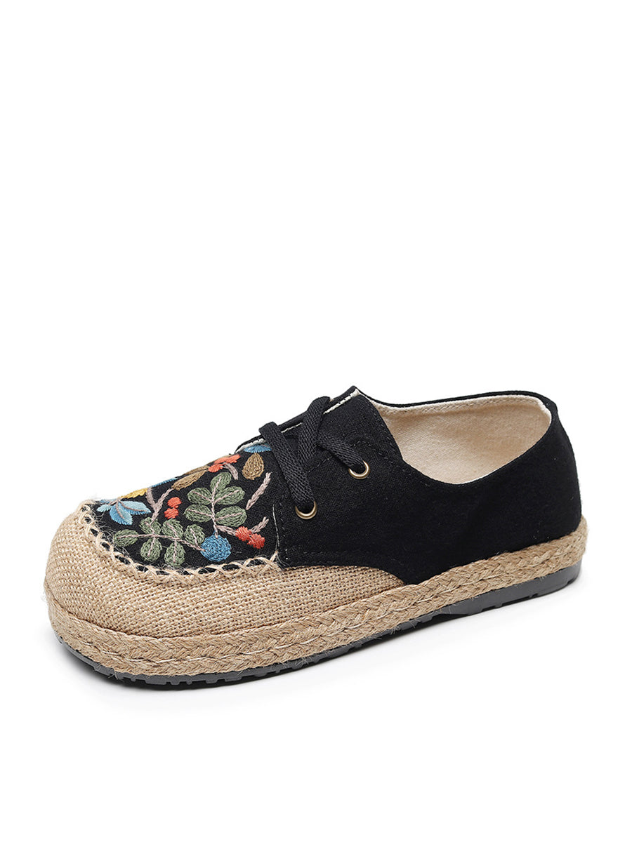 Summer Flower Embroidery Linen Cloth Shoes At1068