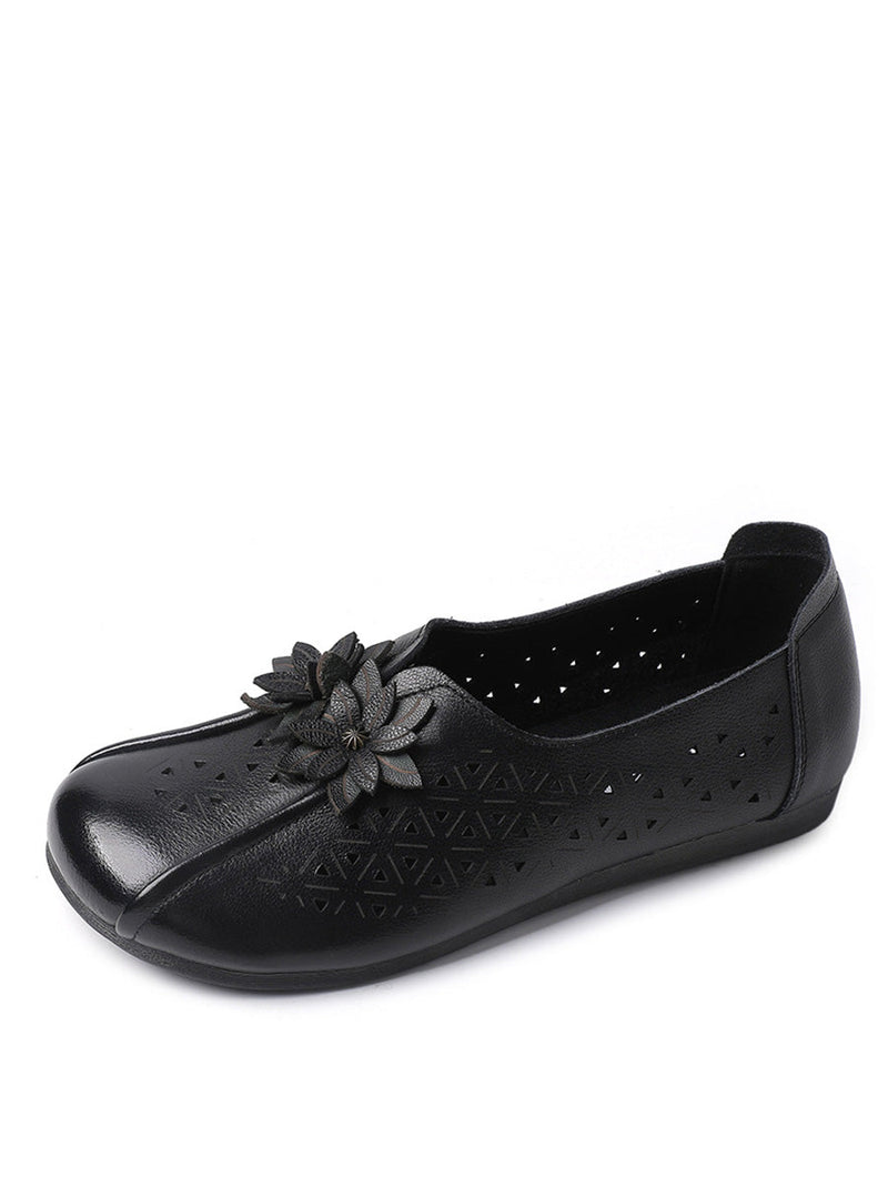 Leather Flower Cutout Flat Shoes Pa1026