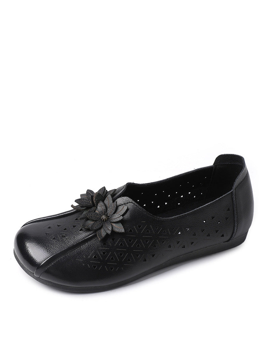 Leather Flower Cutout Flat Shoes Kl1034