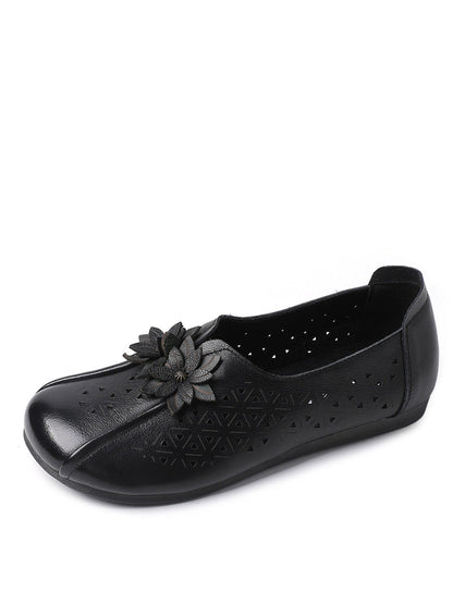 Leather Flower Cutout Flat Shoes Kl1034
