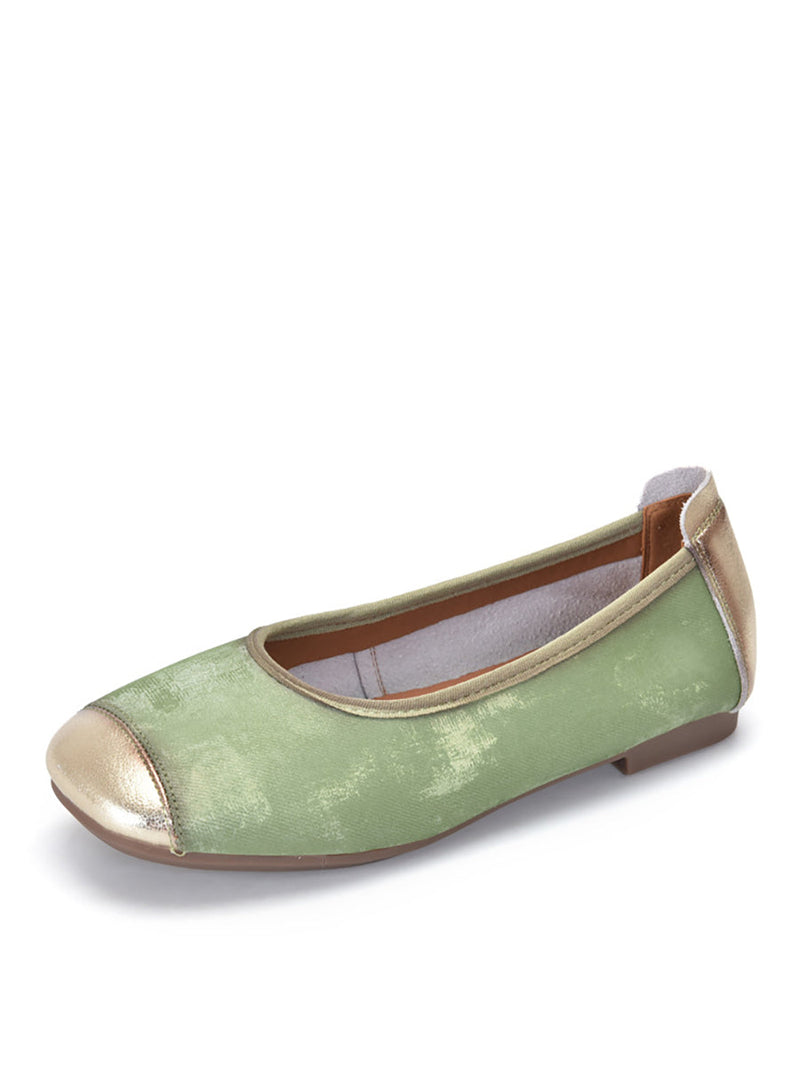 Summer Colorblock Cowhide Flat Shoes Kl1022