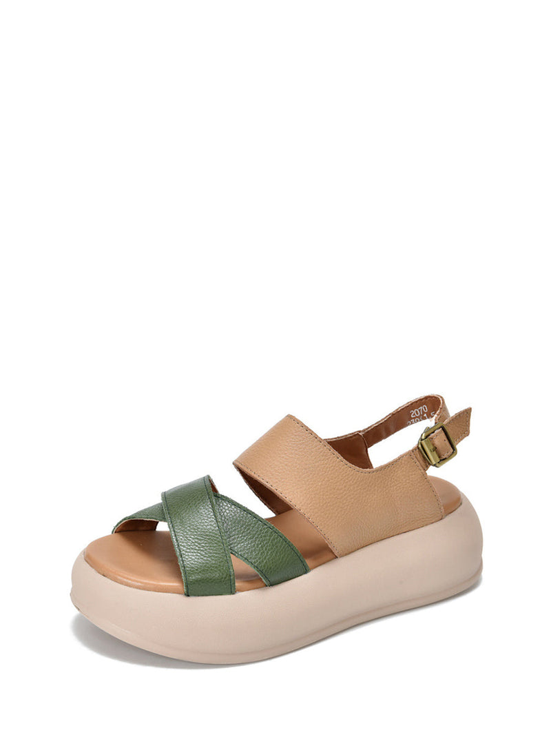 Summer Colorblock Leather Platform Sandal Ty1048