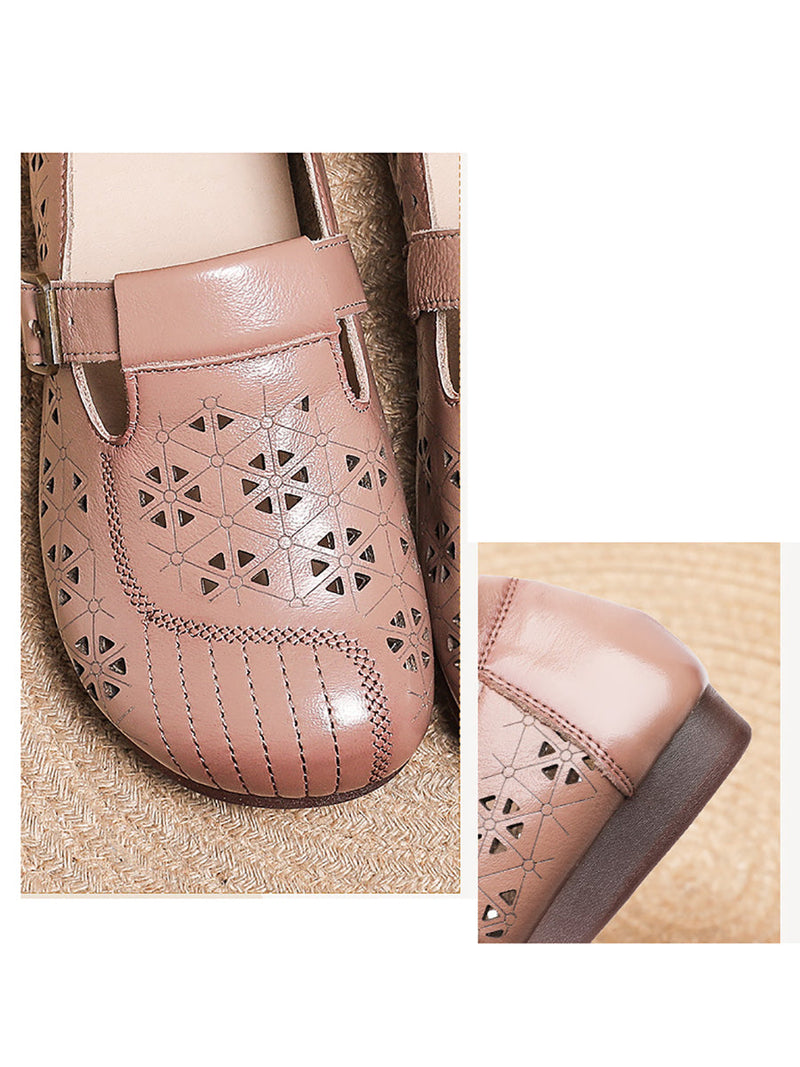 Leather Cutout Soft Flat Shoes As1019