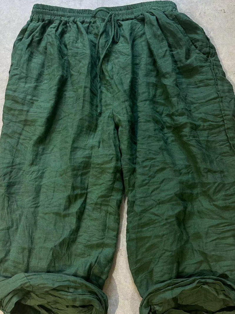 Autumn Pure Color Ramie Linen Wide-leg Pants Qn015