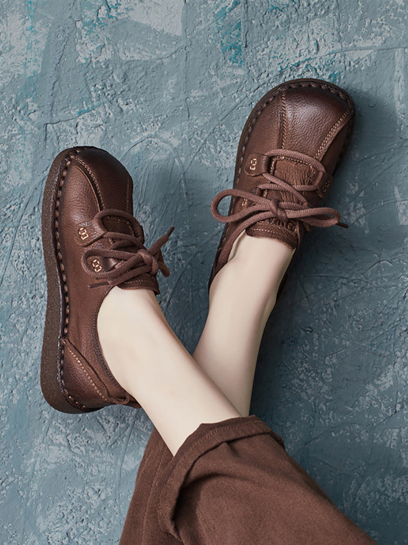 Leather Spliced Low Heel Shoes At1015