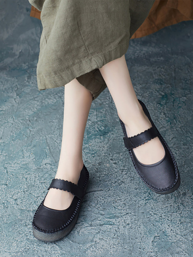 Summer Leather Velcro Flat Shoes Zz1040