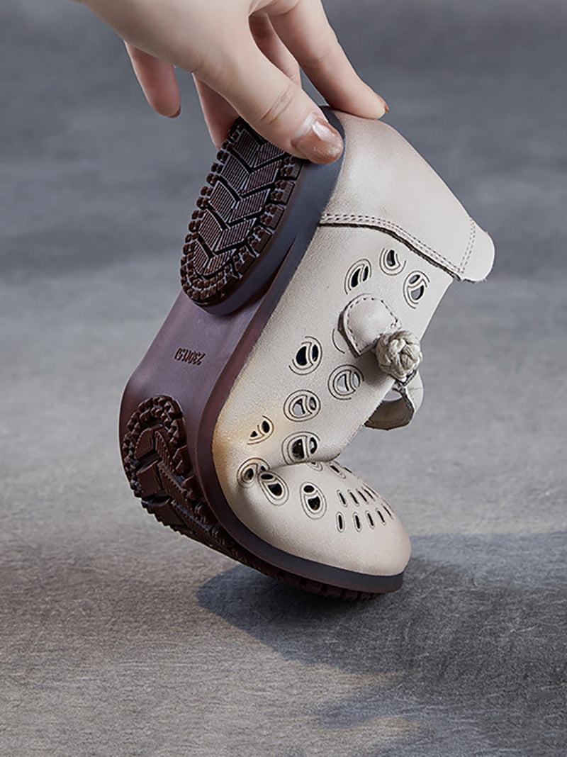 Genuine Shoes Summer Hollow Out Heel Low Leather