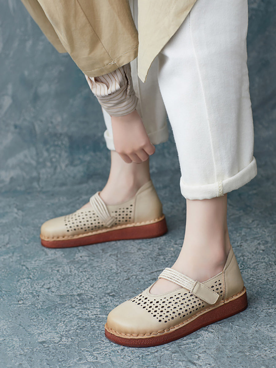 Summer Leather Cutout Flat Shoes Ui1016