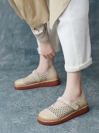 Summer Leather Cutout Flat Shoes Ui1016