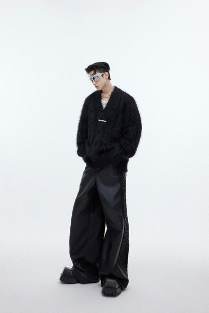 Faux Fur V-neck Sweater