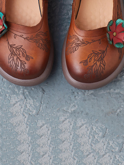 Summer Leather Flower Mid-heel Shoes Zz1036