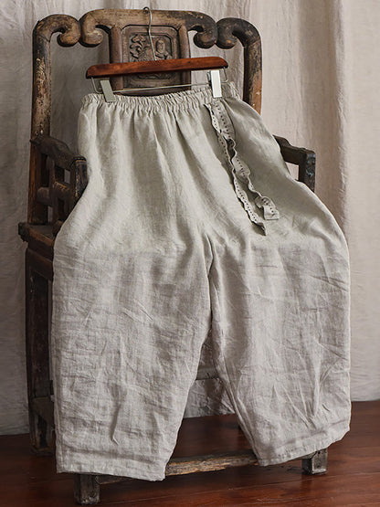Drawstring Loose Linen Turnip Pants Cx045