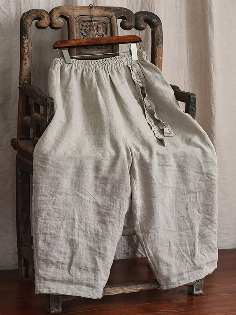 Drawstring Loose Linen Turnip Pants Cx045