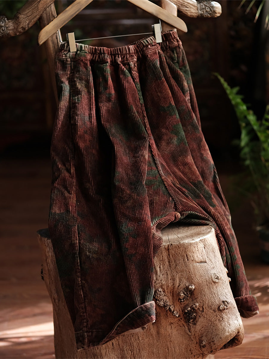 Spring Flower Croduroy Wide-leg Pants At1079