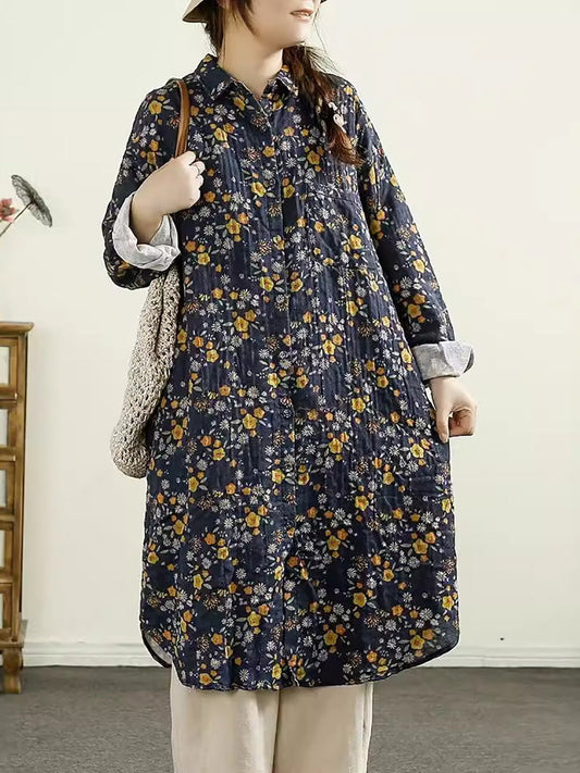 Autumn Flower Button-up Thin Cotton Coat Ak1014