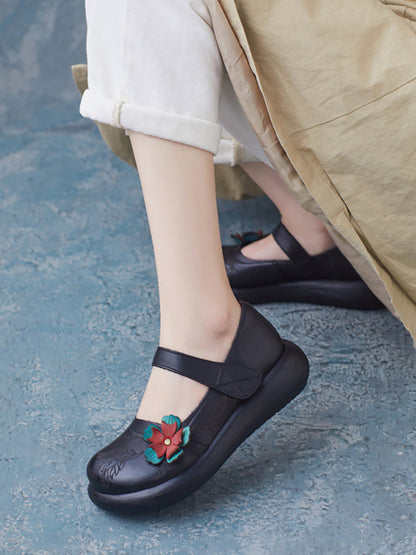Summer Leather Flower Mid-heel Shoes Zz1036