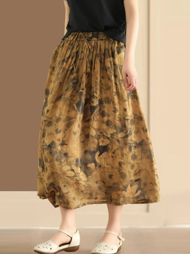 Summer Flower Ramie Loose Skirt Qw1006