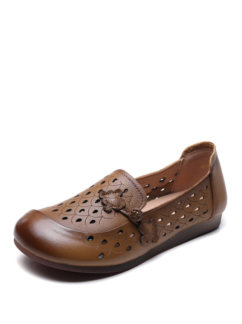 Summer Leather Cutout Flat Shoes Fg1004