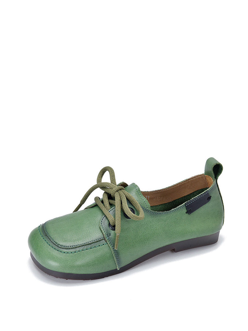 Summer Retro Leather Square Toe Flat Shoes Cx041