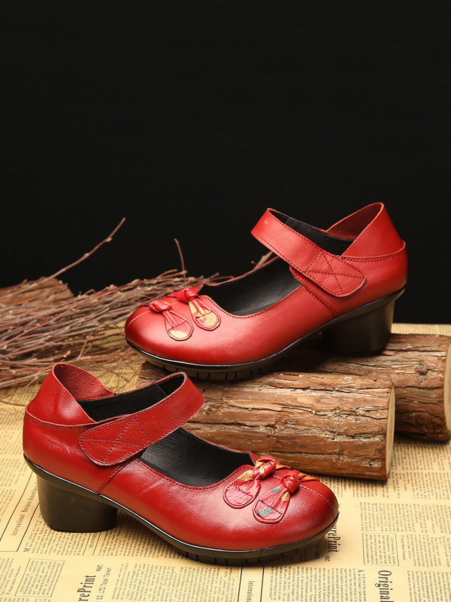 Summer Leather Spliced Mid-heel Shoes Ii1014