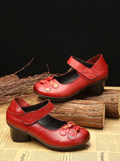 Summer Leather Spliced Mid-heel Shoes Ii1014