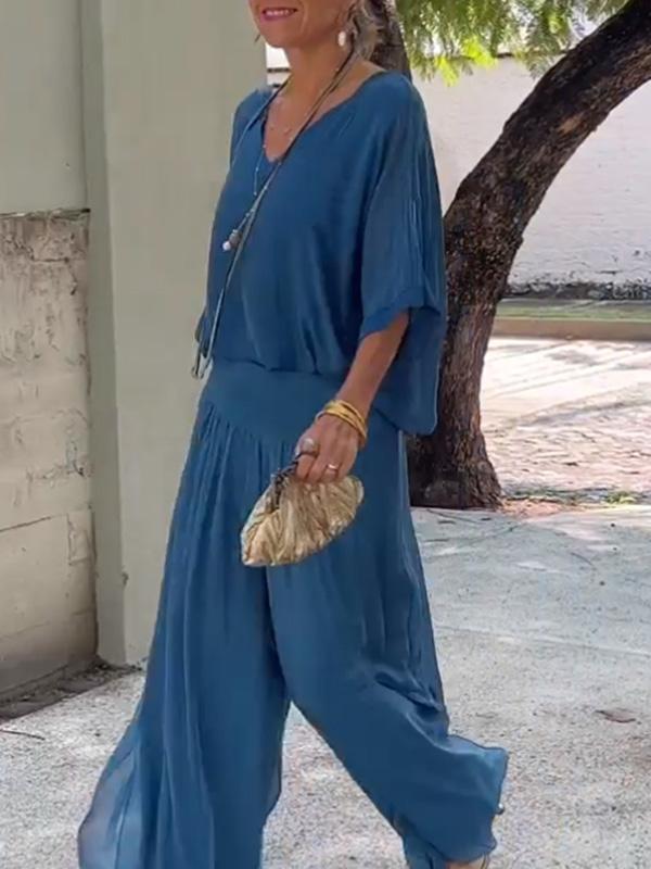 Esmeralda – Chiffon Wide-leg Pants Two-piece Set