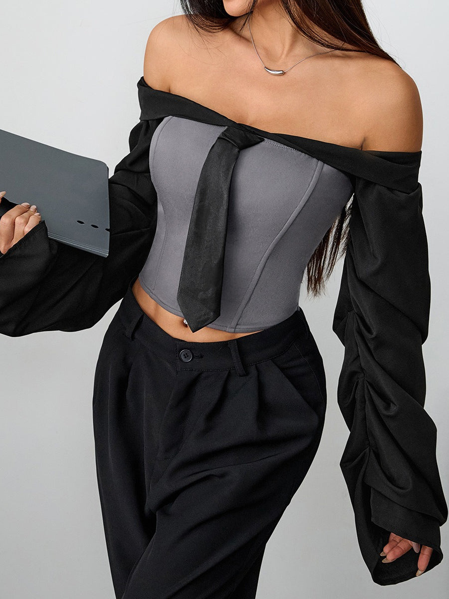 Corset Tie Up Long Sleeve Blouse