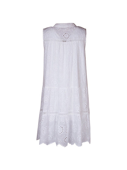 Loose Sleeveless Hollow Lace-up Color Split-joint Round-neck Mini Dresses