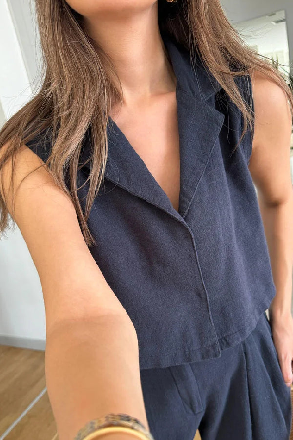 Lapel Vest \u0026 Pants Cotton Linen Two-piece Set