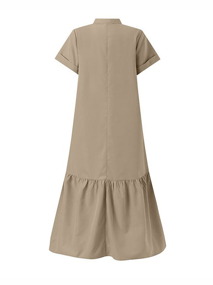A-line Loose Color Split-joint V-neck Maxi Dresses