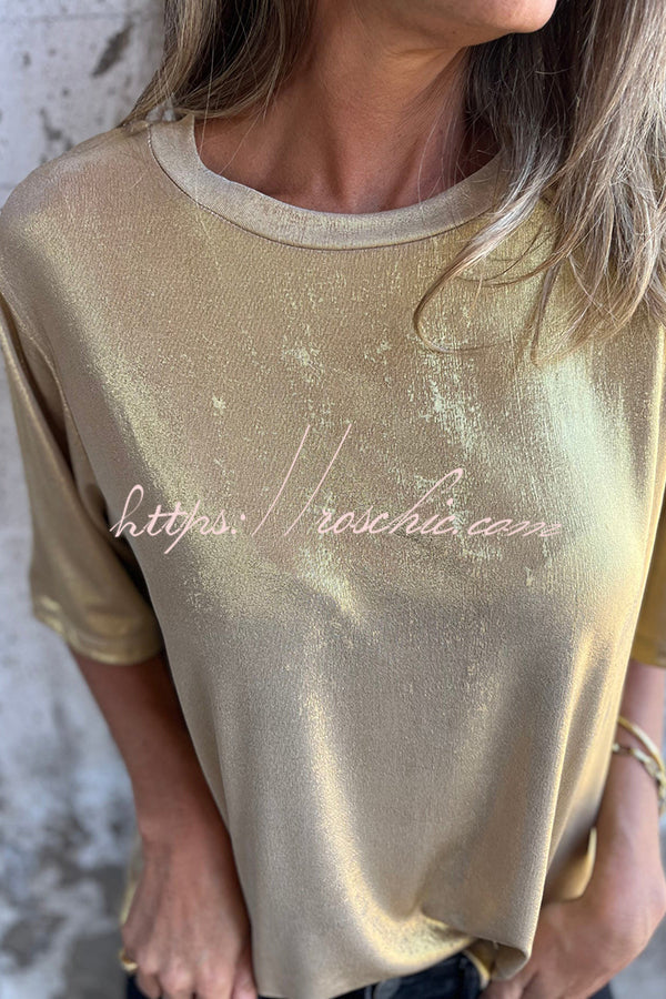 Metallic Color Round Neck Short-sleeved Loose T-shirt