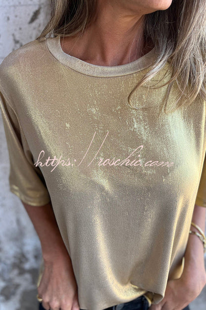Metallic Color Round Neck Short-sleeved Loose T-shirt