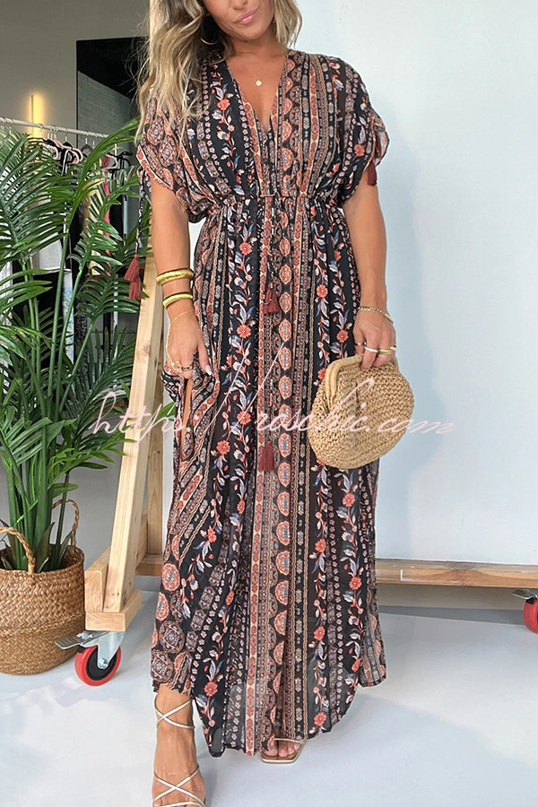 Style Unique Print V-neck Loose Maxi Dress