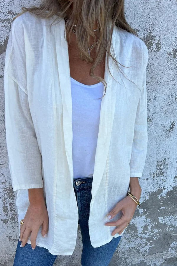 Color Long Sleeve Loose Pocket Cardigan