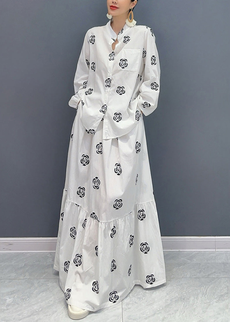 Boutique Black Stand Collar Print Patchwork Cotton Two-piece Set Fall Ao1016
