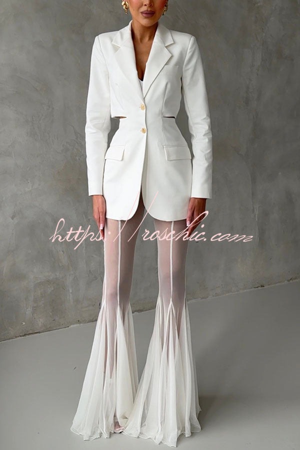 Deep Mesh High Rise Elastic Waist Fishtail Stretch Pants