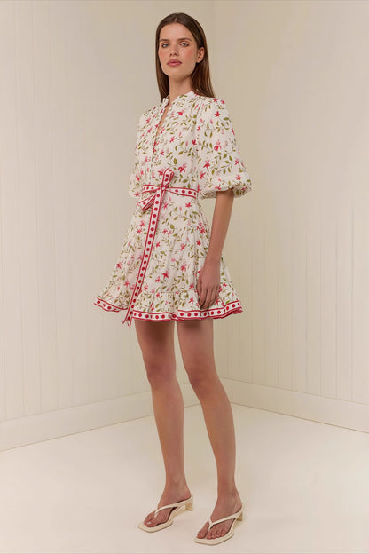 Linen Lace-up Belted Summer Beach Mini Dress