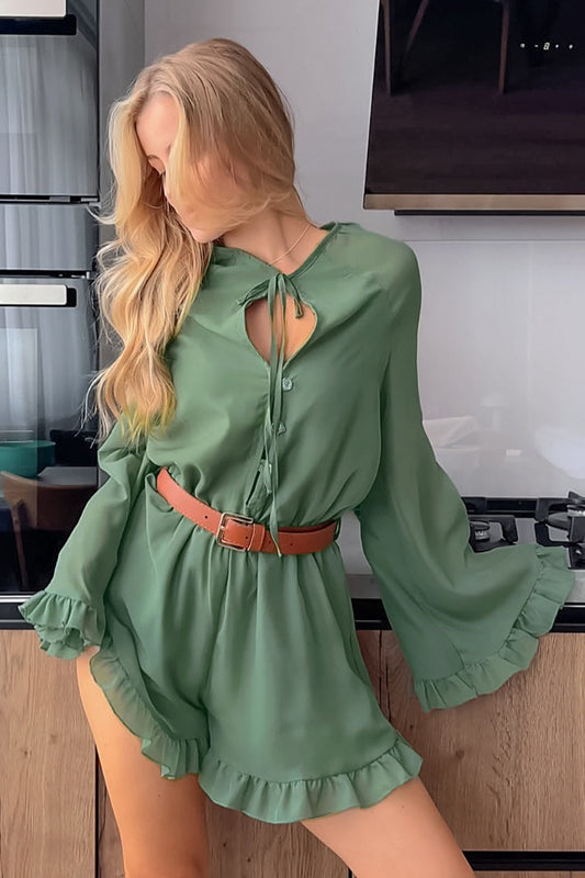 Lace Up Sleeve Ruffle Mini Dress