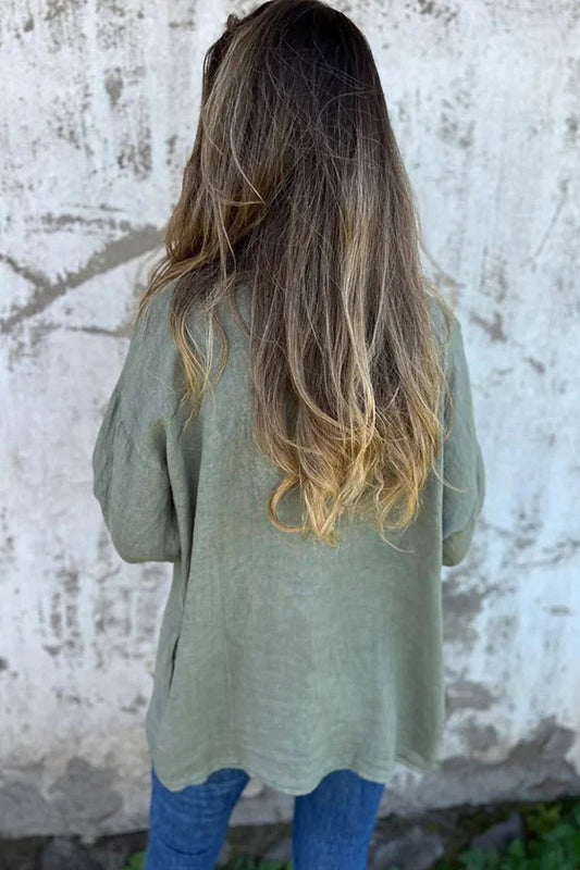 Color Long Sleeve Loose Pocket Cardigan