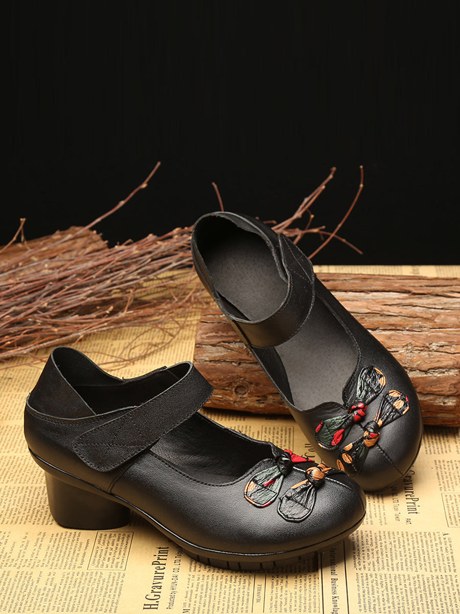 Summer Leather Spliced Mid-heel Shoes Ii1014