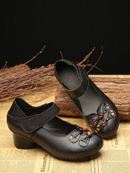 Summer Leather Spliced Mid-heel Shoes Ii1014